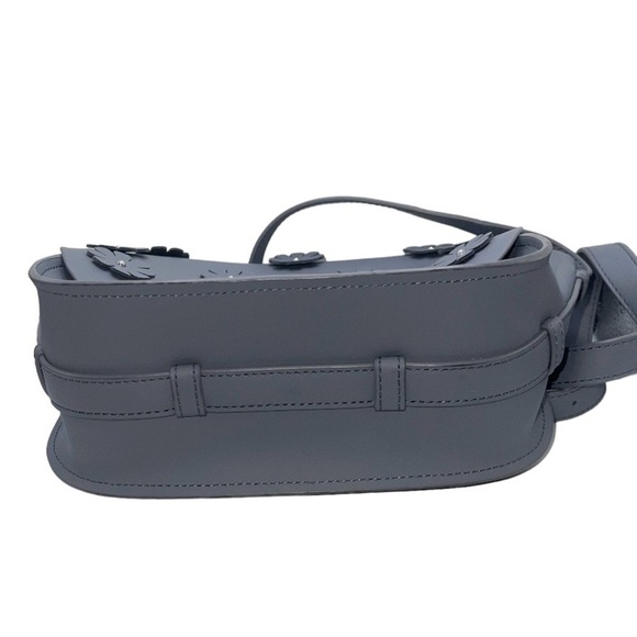 ZAC Zac Posen Crossbody Bag Slate Blue Grey Leather Flowers Handbag Purse Silver - Picture 11 of 14